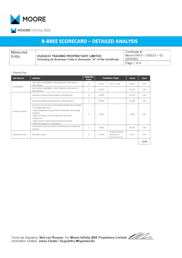 B-BBEE Scorecard – Detailed Analysis 2025
