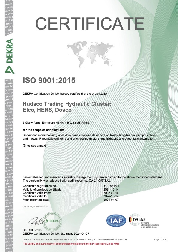 hudaco trading hydraulic cluster elco hers dosco 9001-2015