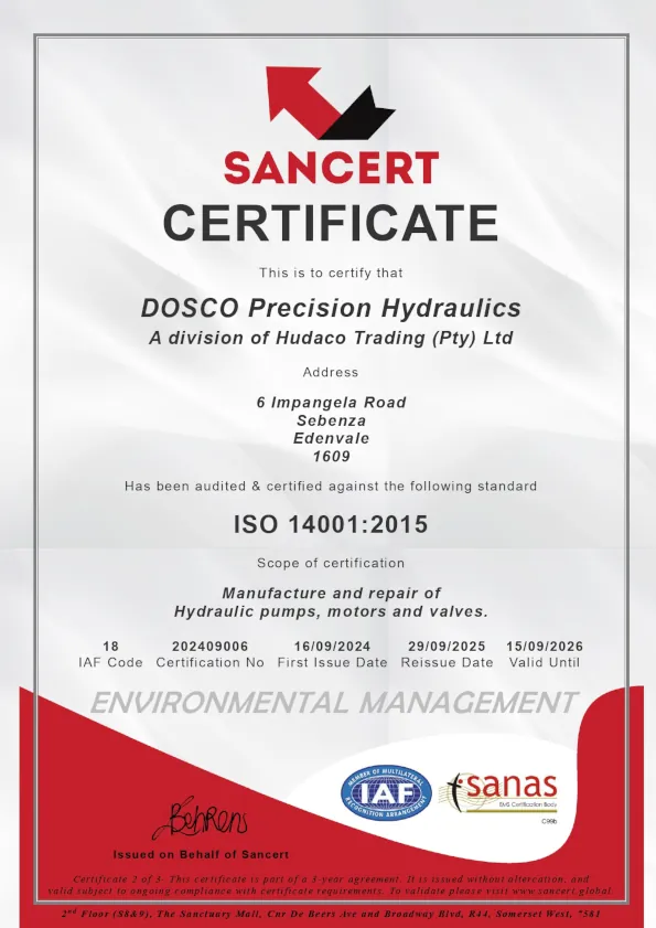 hudaco trading hydraulic cluster elco hers dosco 14001-2015